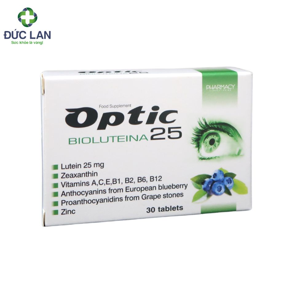 Optic Bioluteina 25 - Bổ sung các dưỡng chất và Vitamin cho mắt. Hộp 30 viên.